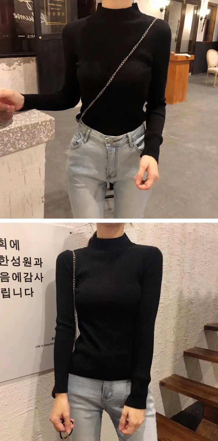 2022 Long-sleeve Black Half-Turtleneck Sweater for Women — feature 15