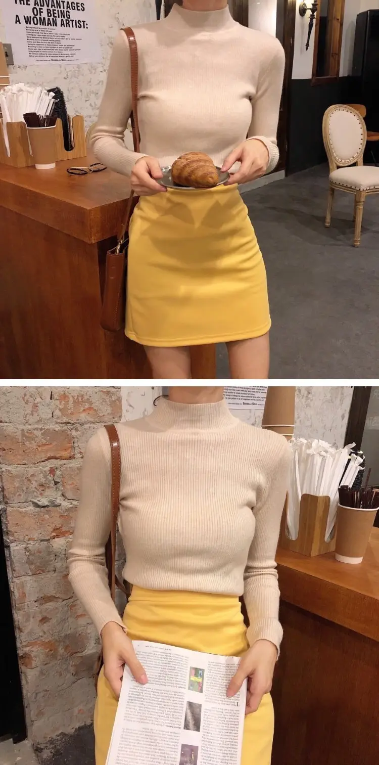 2022 Long-sleeve Black Half-Turtleneck Sweater for Women — feature 19