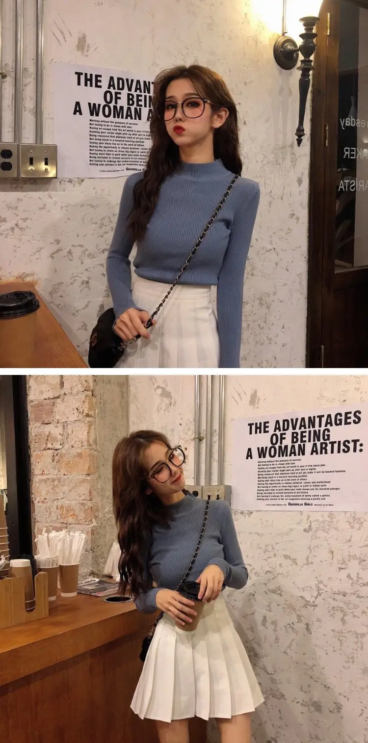 2022 Long-sleeve Black Half-Turtleneck Sweater for Women — feature 22