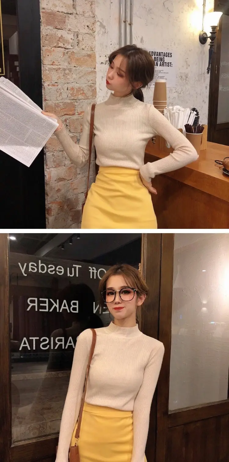 2022 Long-sleeve Black Half-Turtleneck Sweater for Women — feature 24