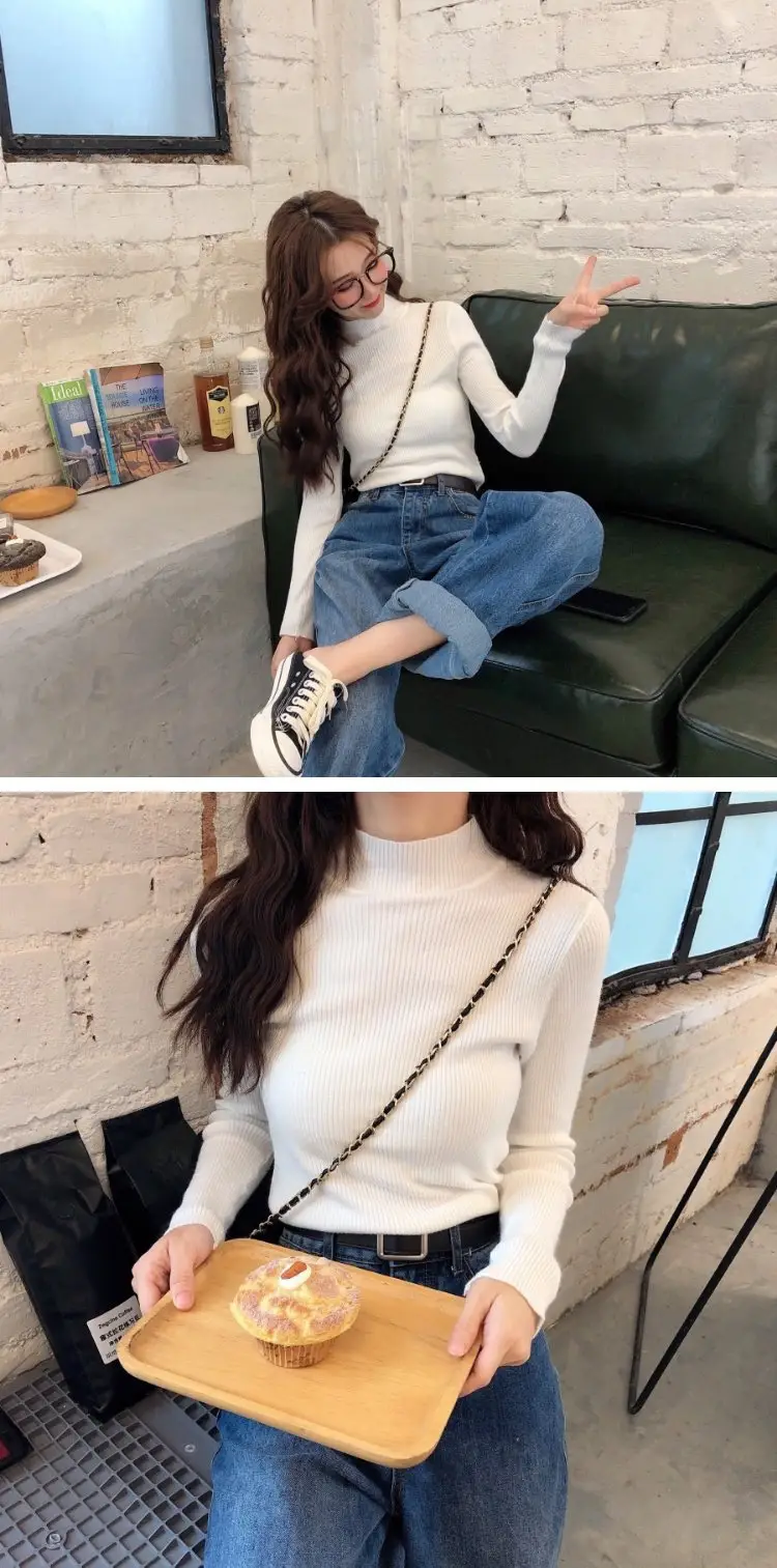 2022 Long-sleeve Black Half-Turtleneck Sweater for Women — feature 28