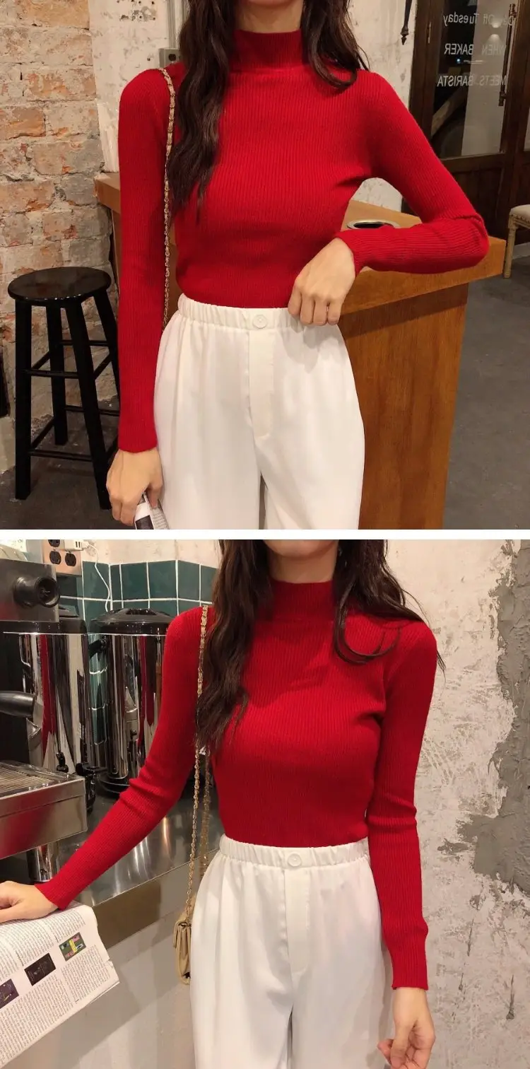 2022 Long-sleeve Black Half-Turtleneck Sweater for Women — feature 30