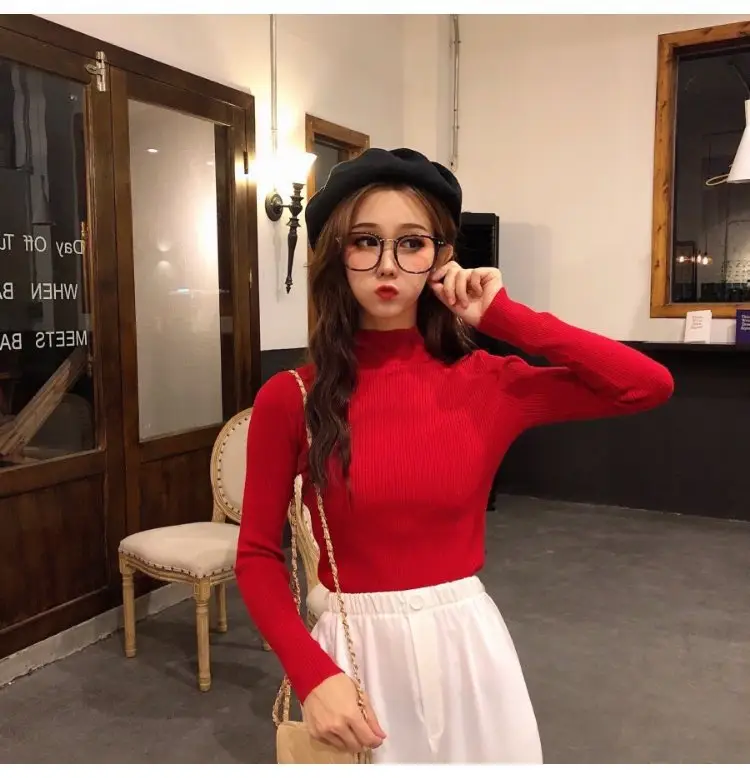 2022 Long-sleeve Black Half-Turtleneck Sweater for Women — feature 41