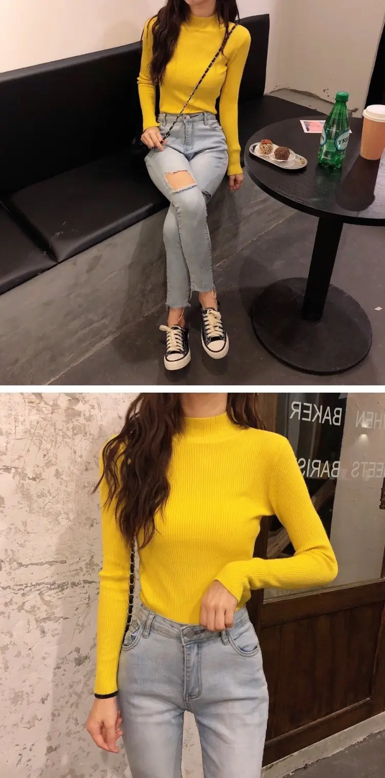 2022 Long-sleeve Black Half-Turtleneck Sweater for Women — feature 45