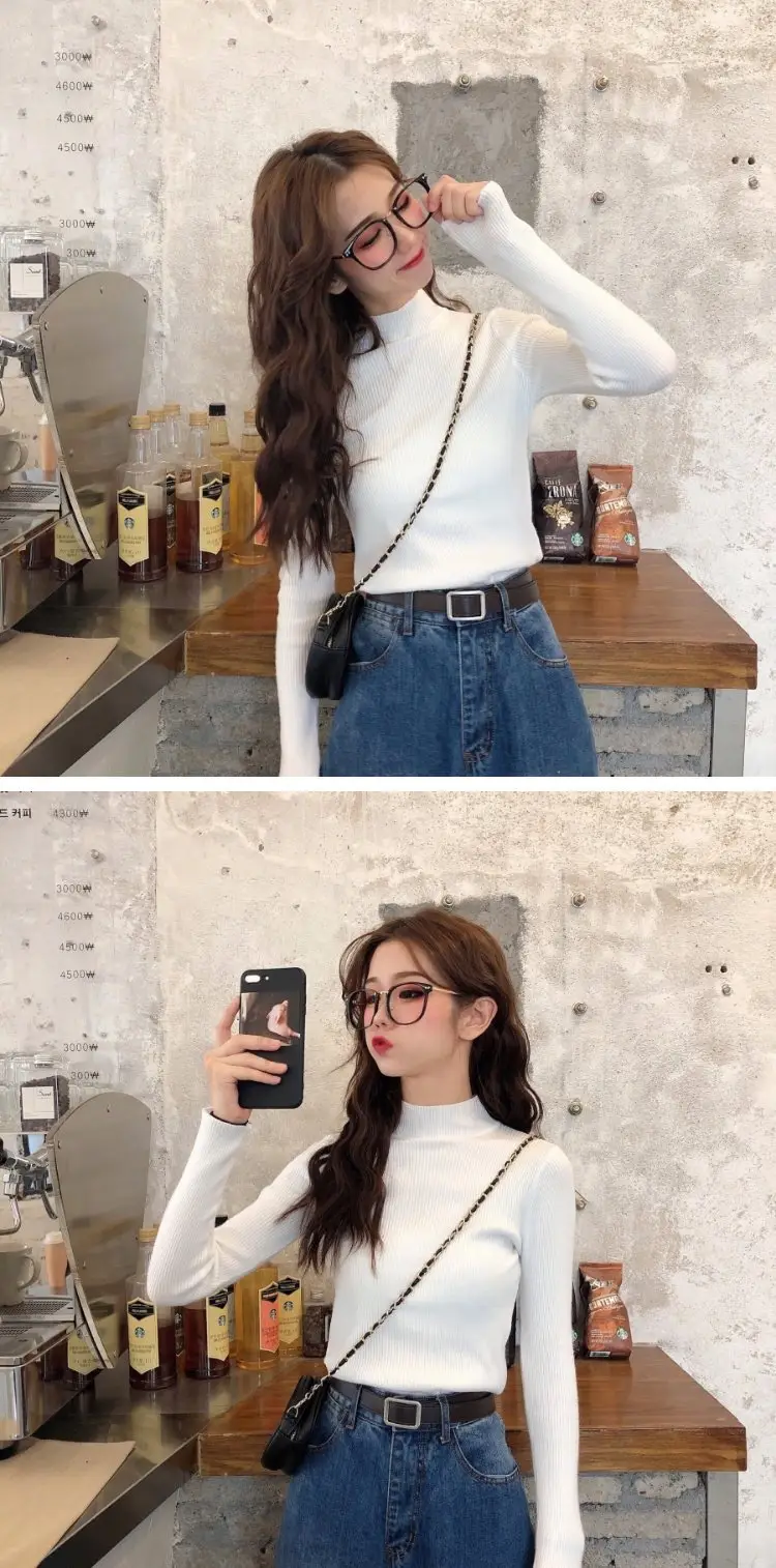 2022 Long-sleeve Black Half-Turtleneck Sweater for Women — feature 46