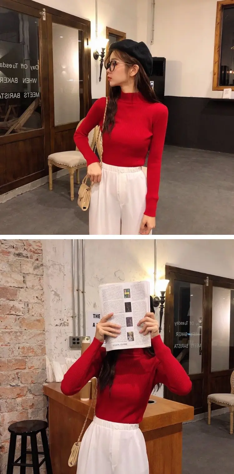 2022 Long-sleeve Black Half-Turtleneck Sweater for Women — feature 50