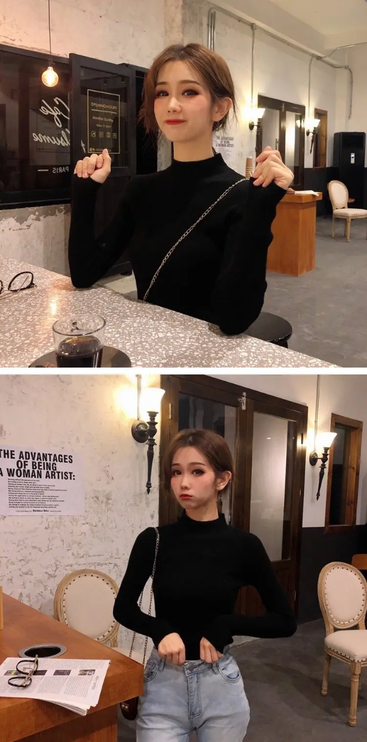 2022 Long-sleeve Black Half-Turtleneck Sweater for Women — feature 55