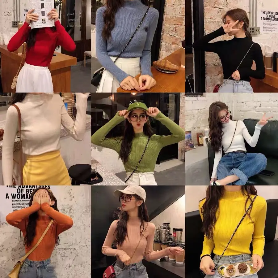 2022 Long-sleeve Black Half-Turtleneck Sweater for Women — feature 57