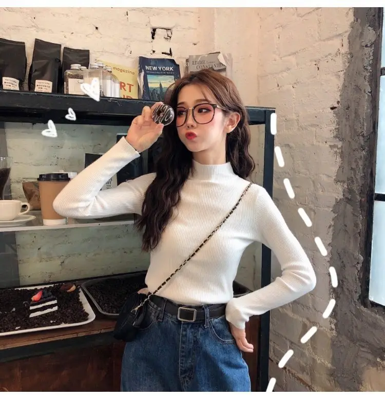 2022 Long-sleeve Black Half-Turtleneck Sweater for Women — feature 58