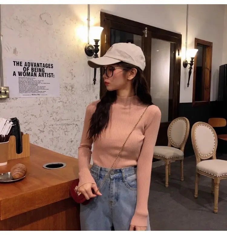 2022 Long-sleeve Black Half-Turtleneck Sweater for Women — feature 59
