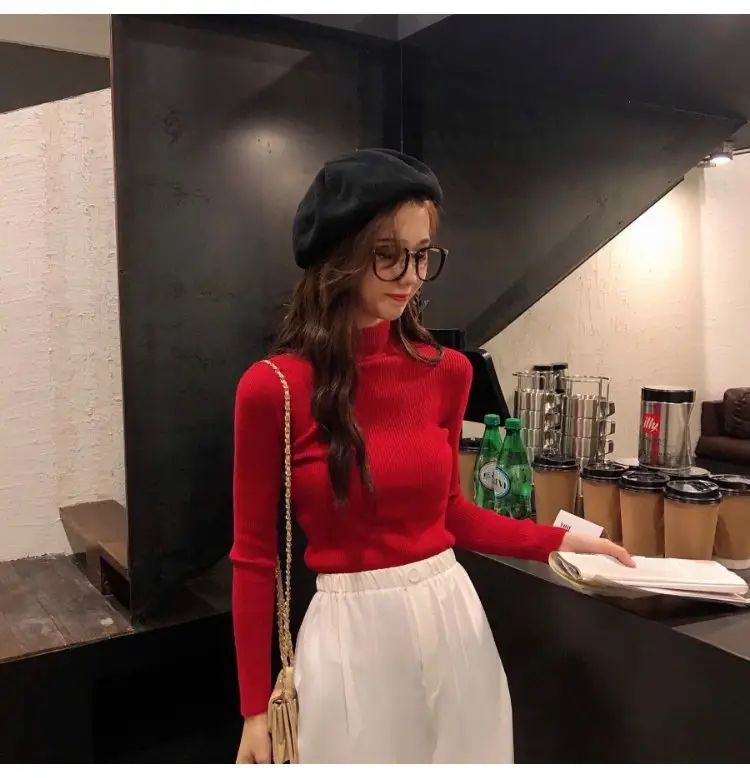 2022 Long-sleeve Black Half-Turtleneck Sweater for Women — feature 60