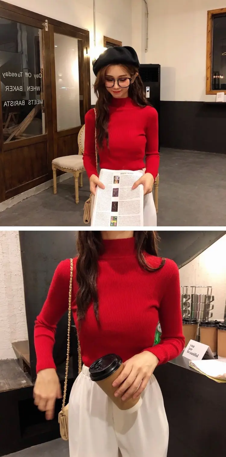 2022 Long-sleeve Black Half-Turtleneck Sweater for Women — feature 62