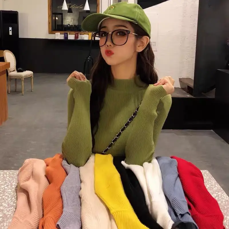 2022 Long-sleeve Black Half-Turtleneck Sweater for Women — feature 63