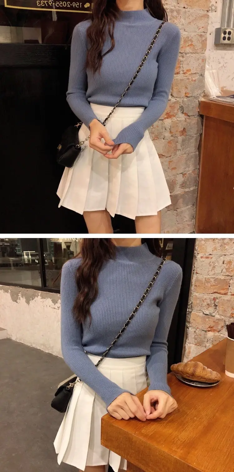 2022 Long-sleeve Black Half-Turtleneck Sweater for Women — feature 65