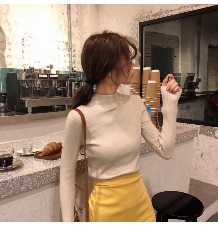 2022 Long-sleeve Black Half-Turtleneck Sweater for Women — feature 66