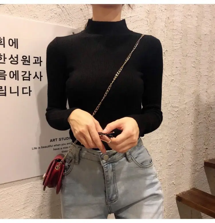2022 Long-sleeve Black Half-Turtleneck Sweater for Women — feature 8