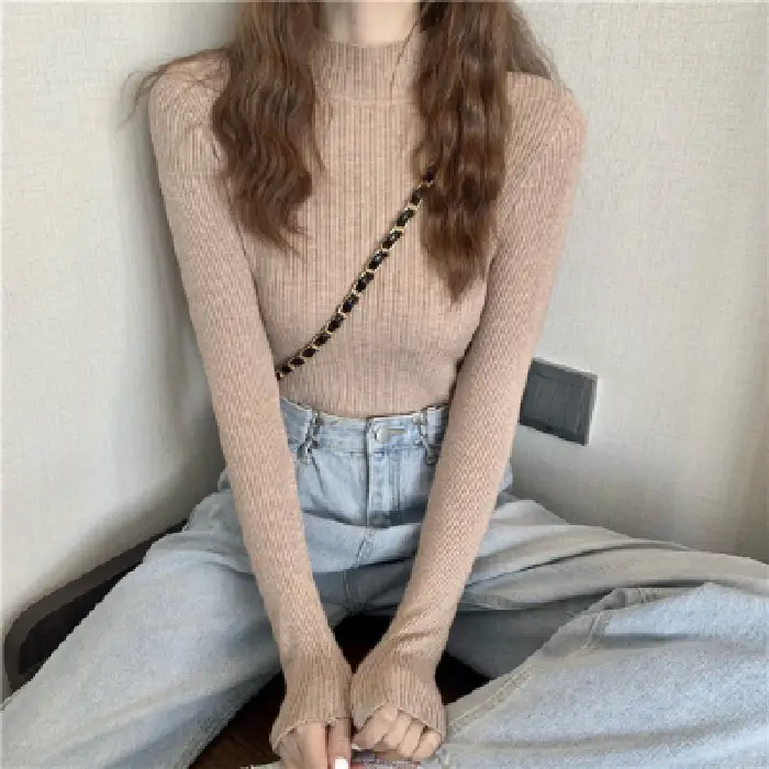 2022 Long-sleeve Black Half-Turtleneck Sweater for Women - Image 10
