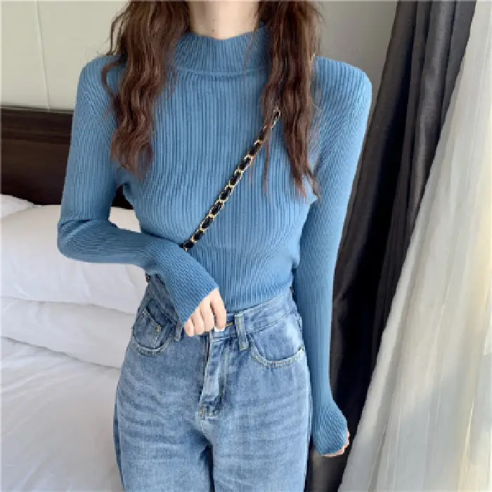 2022 Long-sleeve Black Half-Turtleneck Sweater for Women - Image 11