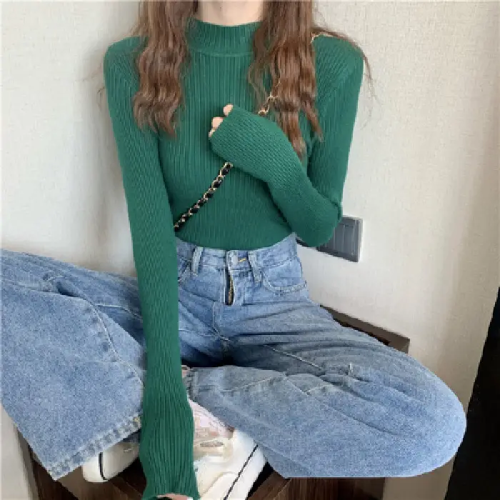 2022 Long-sleeve Black Half-Turtleneck Sweater for Women - Image 12