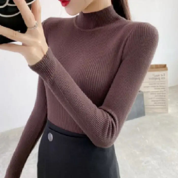 2022 Long-sleeve Black Half-Turtleneck Sweater for Women - Image 13