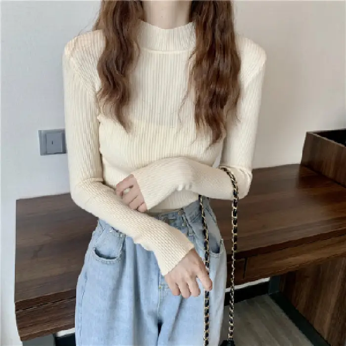 2022 Long-sleeve Black Half-Turtleneck Sweater for Women - Image 16