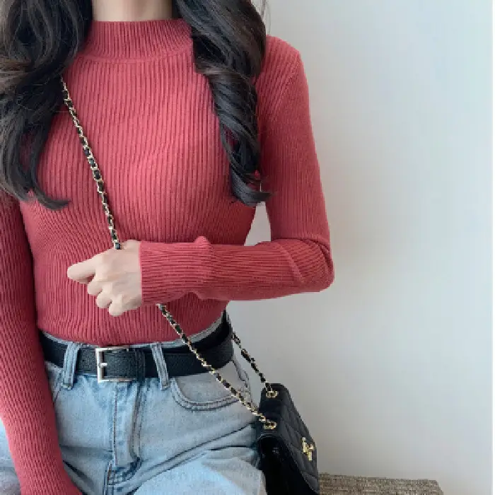 2022 Long-sleeve Black Half-Turtleneck Sweater for Women - Image 17
