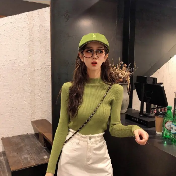 2022 Long-sleeve Black Half-Turtleneck Sweater for Women - Image 3
