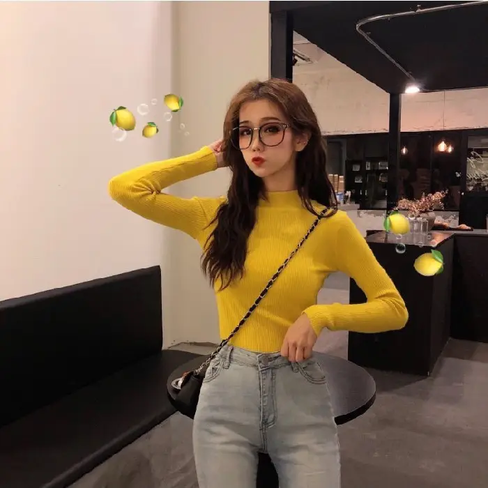 2022 Long-sleeve Black Half-Turtleneck Sweater for Women - Image 5