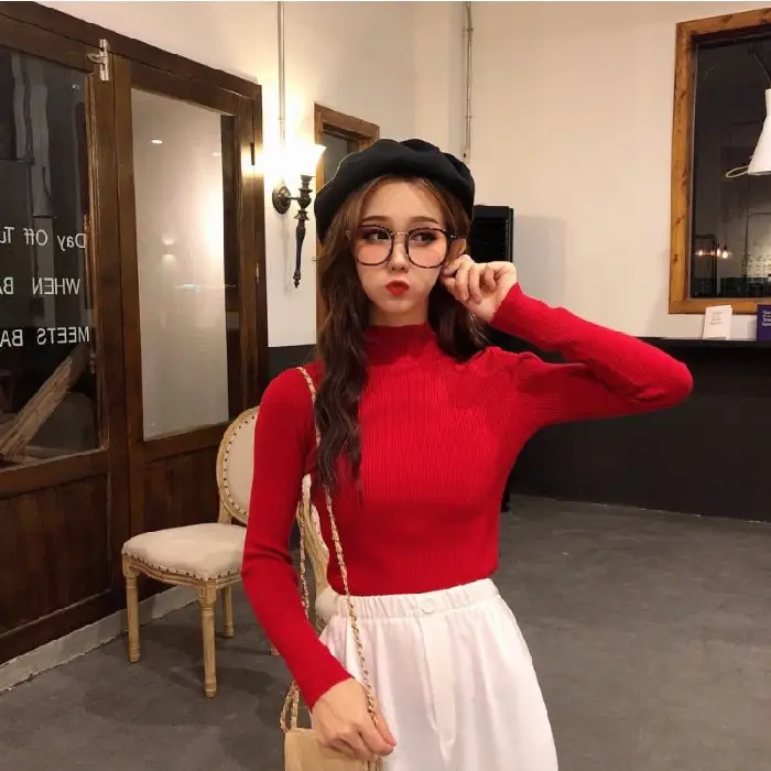 2022 Long-sleeve Black Half-Turtleneck Sweater for Women - Image 8