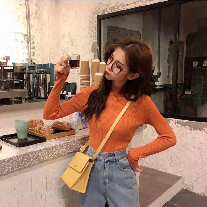 2022 Long-sleeve Black Half-Turtleneck Sweater for Women - Image 9