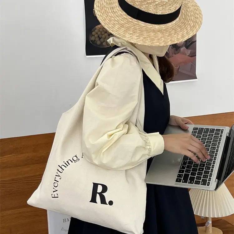 Women Canvas Tote Bag English Print Summer Shopping Bag - Image 4