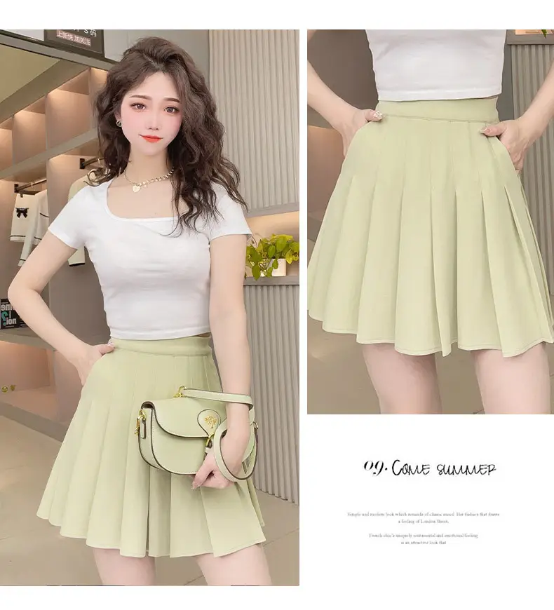 Pink Pleated Skirt High Waist Elastic A-Line Women Summer 2022 — feature 10