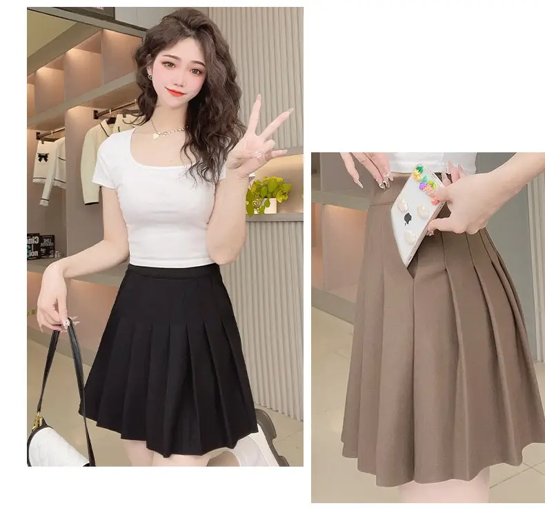 Pink Pleated Skirt High Waist Elastic A-Line Women Summer 2022 — feature 14