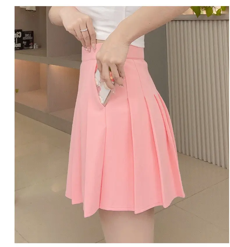 Pink Pleated Skirt High Waist Elastic A-Line Women Summer 2022 — feature 16
