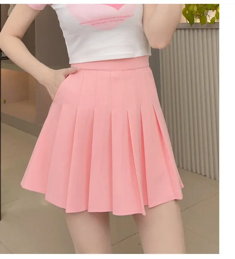 Pink Pleated Skirt High Waist Elastic A-Line Women Summer 2022 — feature 3