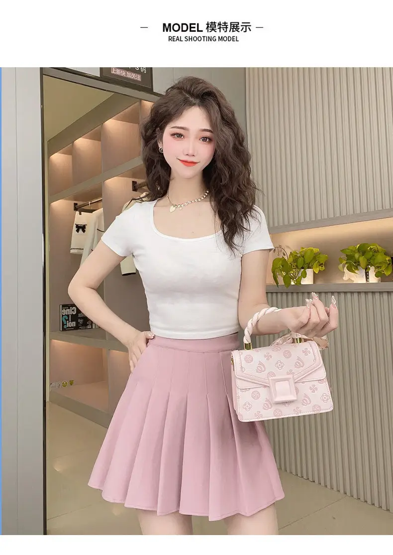 Pink Pleated Skirt High Waist Elastic A-Line Women Summer 2022 — feature 4