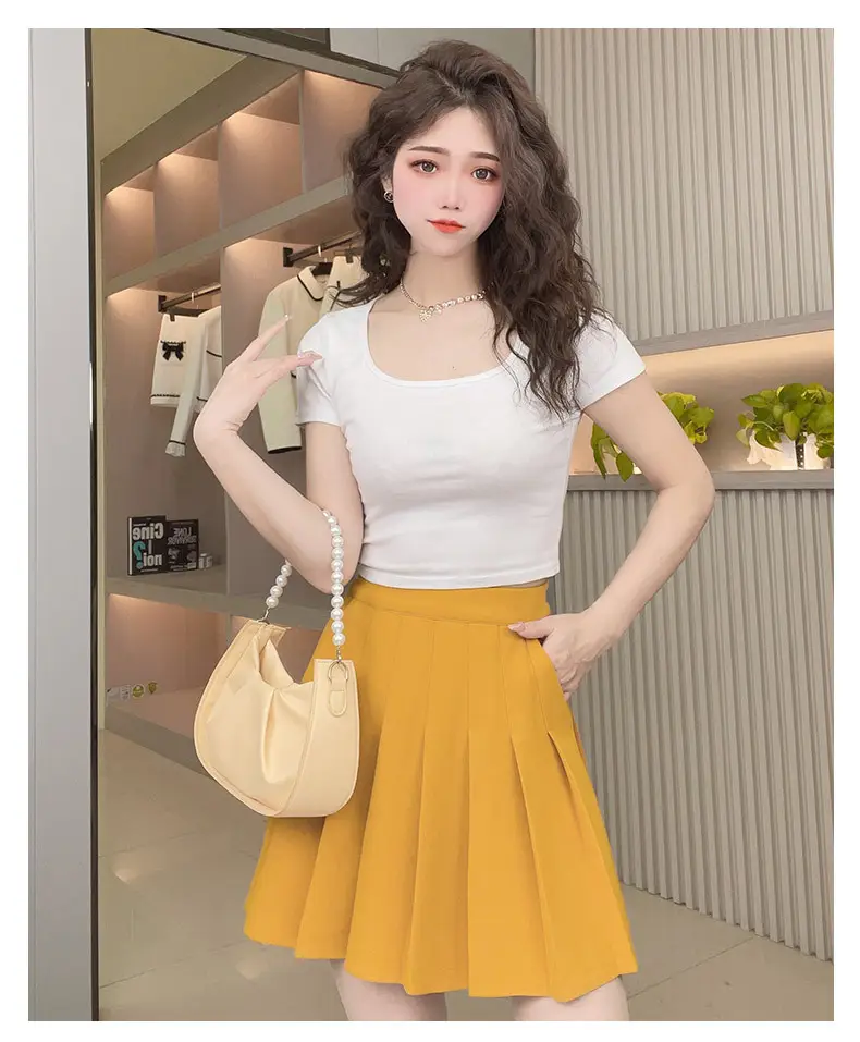 Pink Pleated Skirt High Waist Elastic A-Line Women Summer 2022 — feature 9