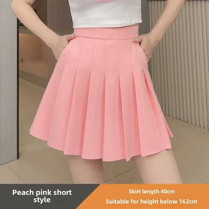 Pink Pleated Skirt High Waist Elastic A-Line Women Summer 2022 - Image 83