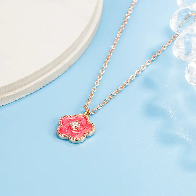 Peach Blossom Diamond Necklace with Rose Gold Chain - Image 2