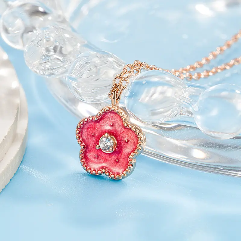 Peach Blossom Diamond Necklace with Rose Gold Chain - Image 3