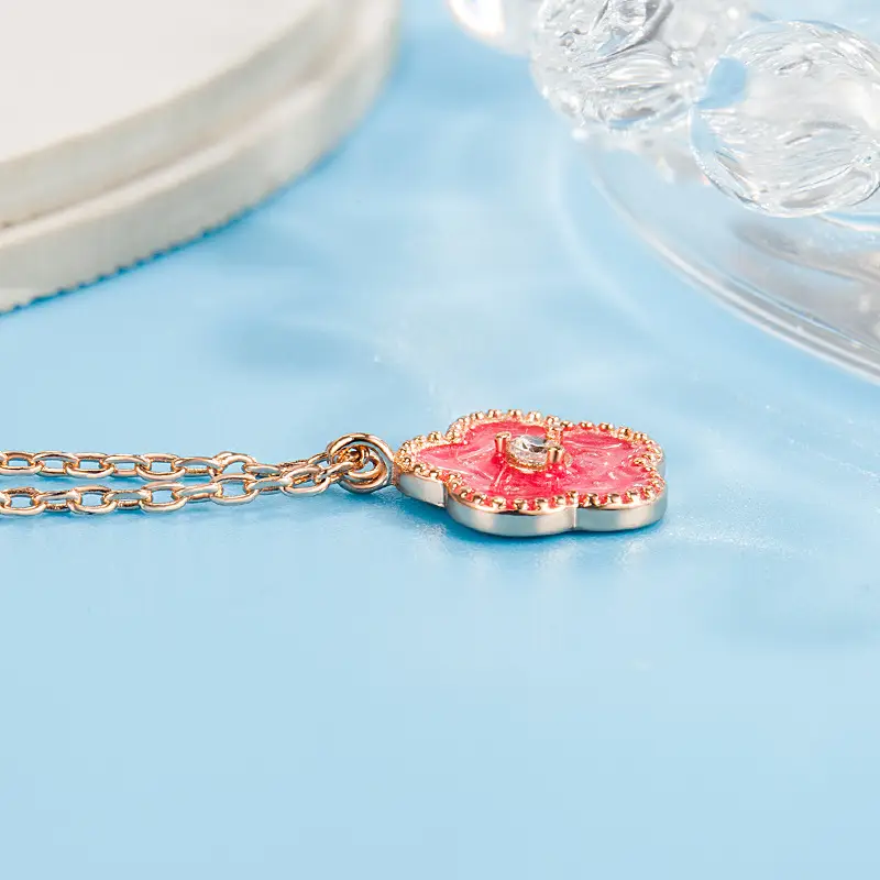 Peach Blossom Diamond Necklace with Rose Gold Chain - Image 4