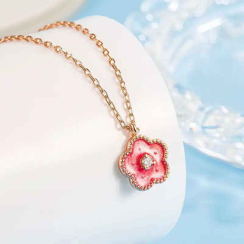 Peach Blossom Diamond Necklace with Rose Gold Chain - Image 5