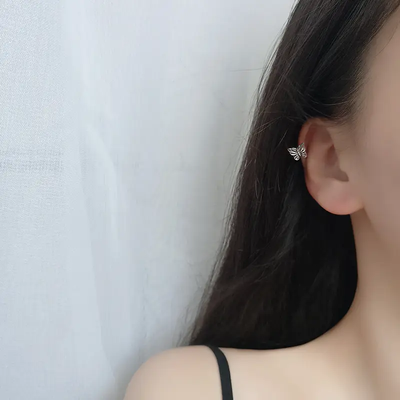 S925 Sterling Silver Butterfly Ear Clips for Women