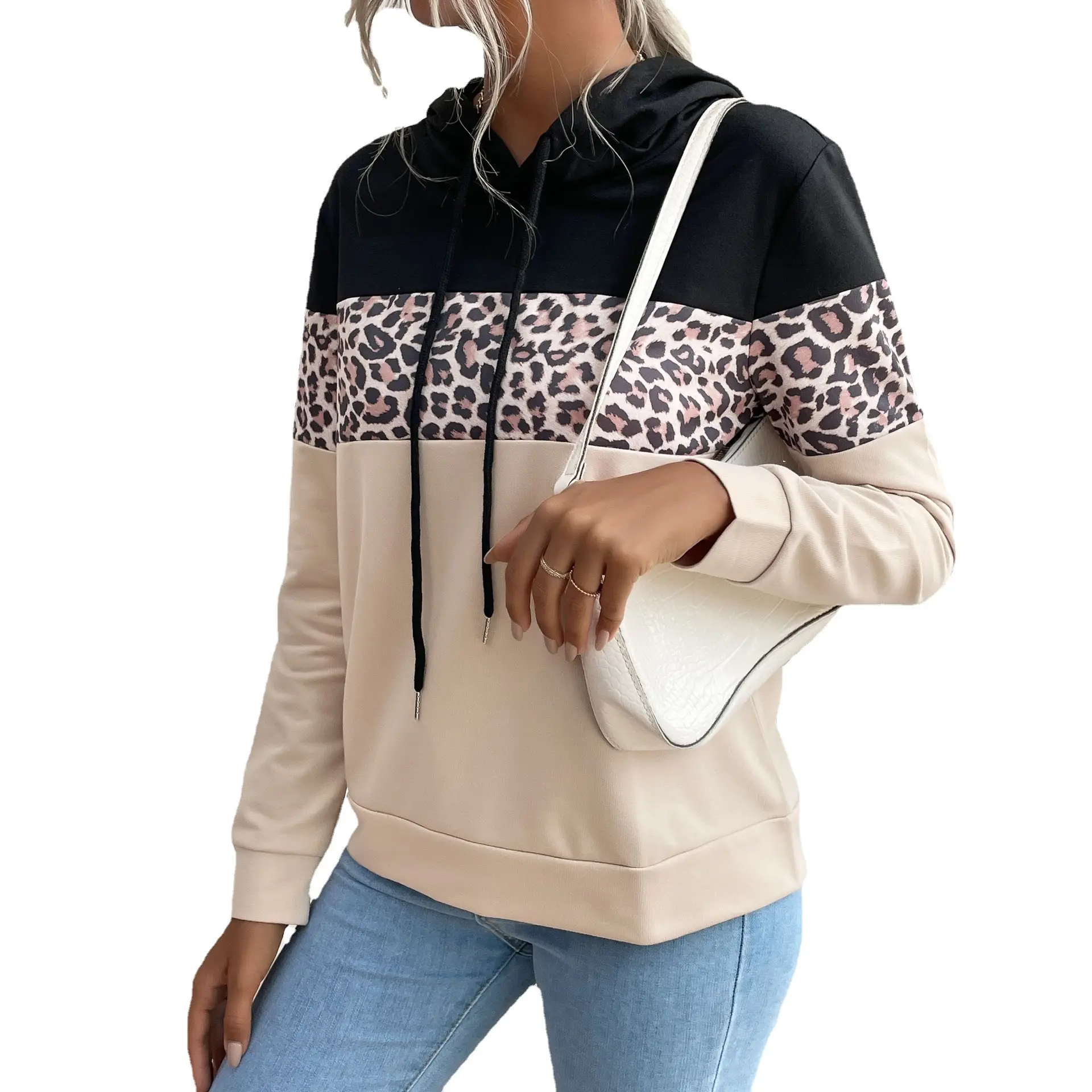 Women's Black Beige Leopard Print Hoodie 2024 - Image 6