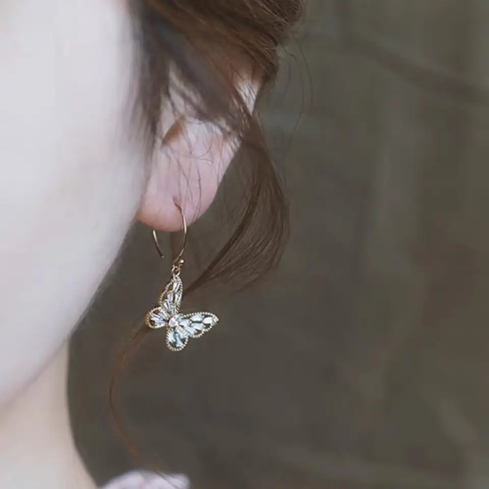 White Zircon Butterfly Earrings for Women - Image 2
