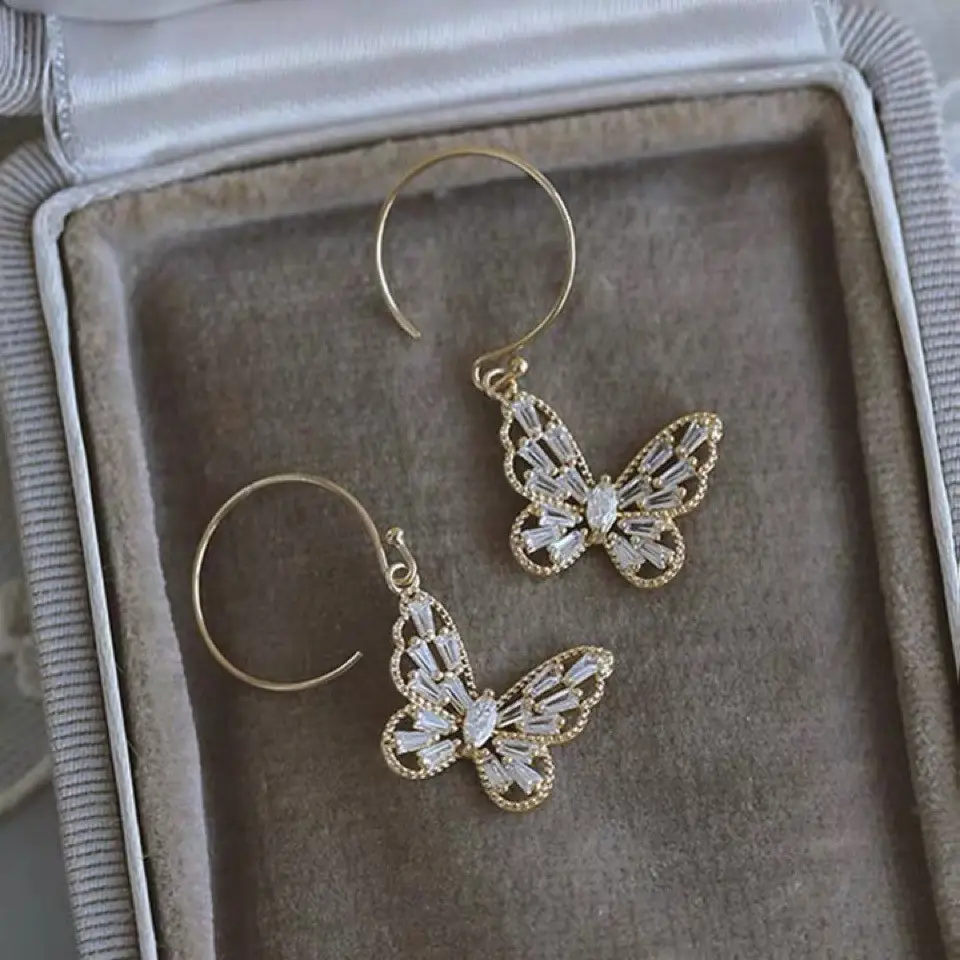 White Zircon Butterfly Earrings for Women - Image 3