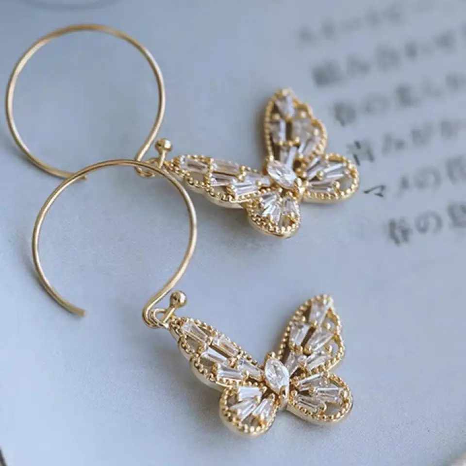 White Zircon Butterfly Earrings for Women - Image 4