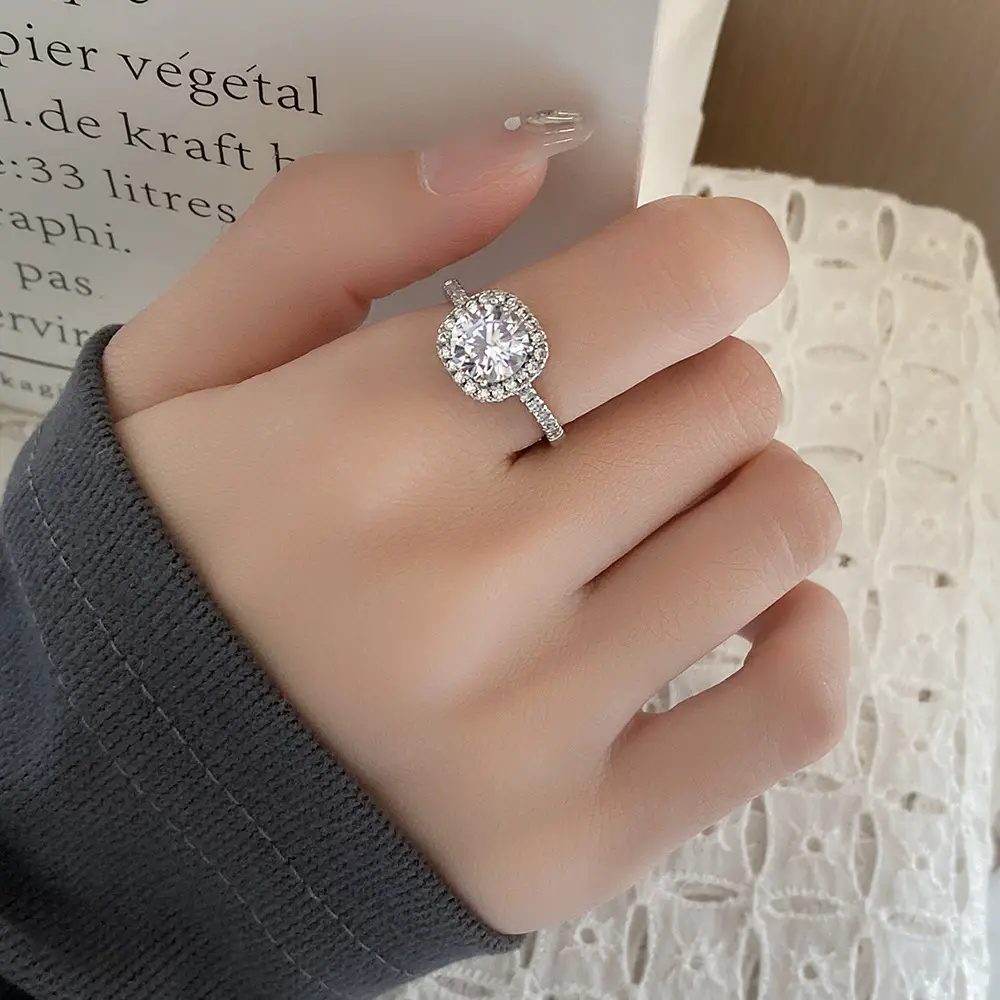 Japanese Korean Style Square Zircon Diamond Ring Women's Adjustable Luxury - Image 2