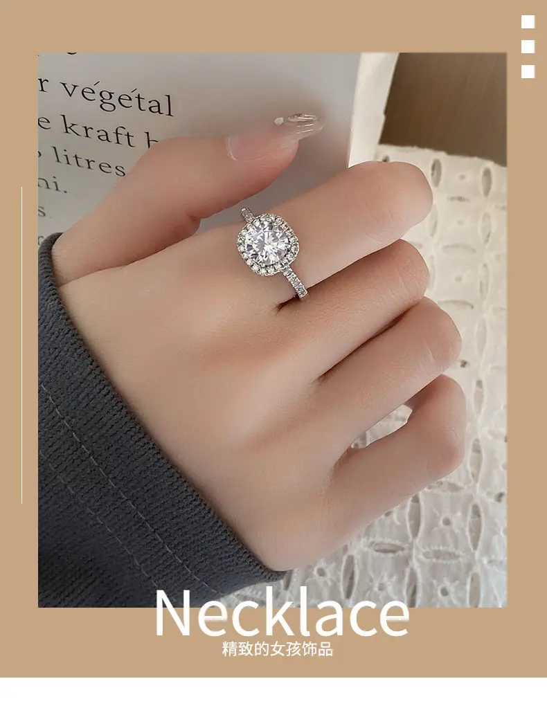 Japanese Korean Style Square Zircon Diamond Ring Women's Adjustable Luxury — feature 26