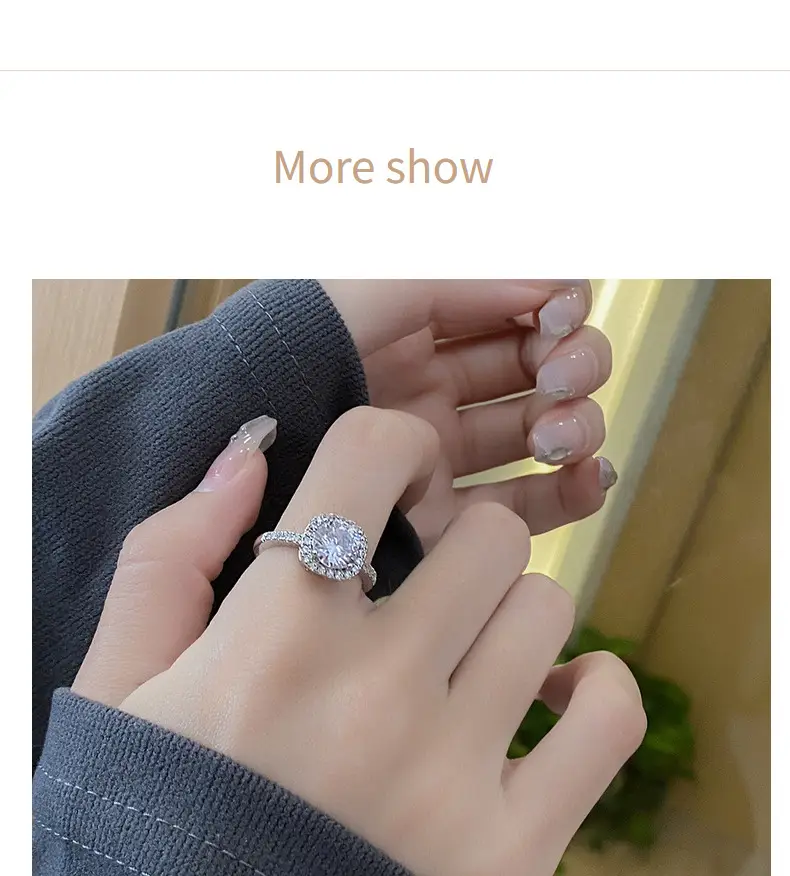 Japanese Korean Style Square Zircon Diamond Ring Women's Adjustable Luxury — feature 32